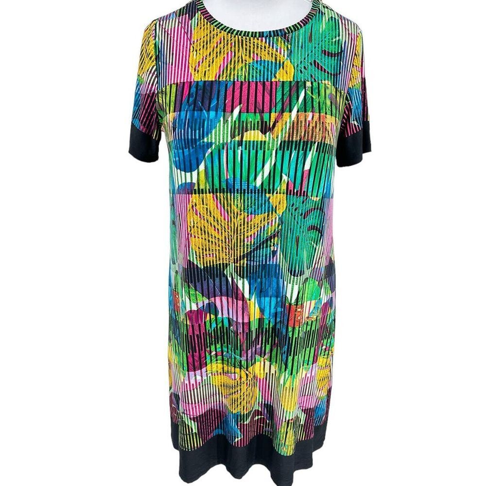Rafaella Women's SZ L Mid Weight Drapey Short‎ Sleeve Multicolor Midi Dress